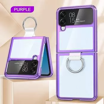 Прозрачный чехол для Samsung Galaxy Z Flip 3 Flip 4 5g с кольцом-держателем, твердая задняя крышка для Flip4 Flip3, тонкий корпус с покрытием в рамке For Galaxy Z Flip 3 золотой