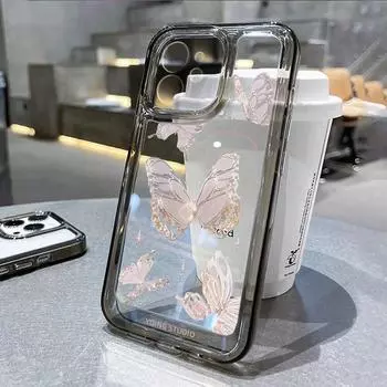 Прозрачный чехол для телефона iPhone 15 Pro Max, чехол для iPhone 11, 12, 13, 14 Pro XS Max XR X 7, 8, 15 Plus SE 2020, INS, чехол с бабочкой и цветком For iPhone 13