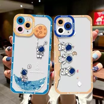 Прозрачный чехол для телефона Astronaut для iPhone 13 11 12 14 Pro Xs Max X 7 8 Plus Se 2022 Se3 13 Mini, силиконовый чехол для защиты объектива For iPhone 7 8 Plus
