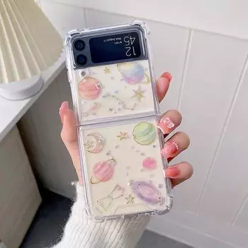 Прозрачный чехол для телефона с милым блеском и планетой для Samsung Galaxy Z Flip 3 5g, противоударная задняя крышка для Z Flip3 For Samsung Z Flip 3