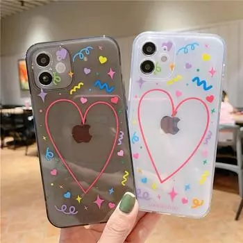 Прозрачный чехол для телефона с сердечком для Iphone 11 12 Pro Mini X Xs Max Xr, милый мягкий прозрачный чехол из ТПУ для Iphone 7 8 Plus, чехол For Xs Max