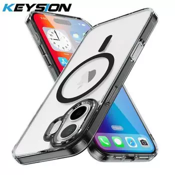 Прозрачный чехол KEYSION для MagSafe для iPhone 16 Pro Max HD Clear Magnetic Wireless Charging Phone Cover для iPhone 16 Plus for iPhone 16 чёрный