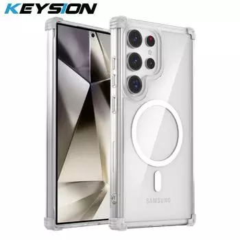 Прозрачный чехол KEYSION для Samsung S24 Ultra 5G S23 FE S22 + Plus, прозрачный противоударный чехол для телефона Galaxy Note 20 Ultra for Note 20 Ultra чёрный