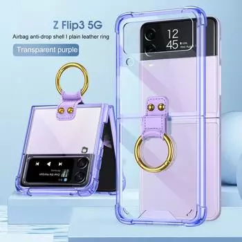 Прозрачный чехол с защитой от падения с кольцом на палец для Samsung Galaxy Z Flip 3 5g Flip3, чехол без отпечатков пальцев, Fundas for samsung z flip 3 чистый