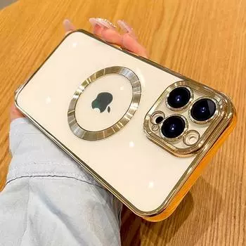 Прозрачный магнитный чехол Magsafe для Iphone 14 13 12 11 15 Pro Max Plus 14pro, мягкий силиконовый золотой чехол с объективом для камеры iPhone x