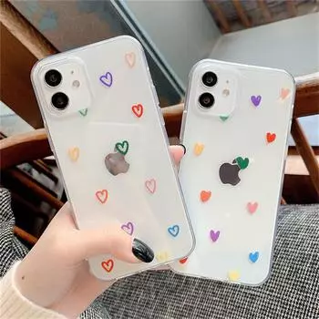 Прозрачный милый чехол для телефона с сердечком для Iphone 11 12 13 Mini Pro Max 7 8 Plus X Xs Xr Se 2020, Мягкая задняя крышка из ТПУ ярких цветов For iPhone 8 Plus