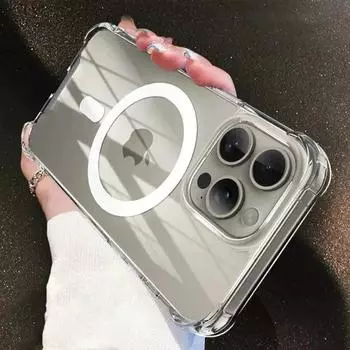 Прозрачный оригинальный чехол Magsafe для iPhone 15, 14, 13, 12, 11 Pro Max 15 Plus, противоударный чехол с магнитной беспроводной зарядкой For iPhone 11Pro