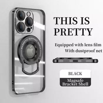 Прозрачный силиконовый чехол для iPhone 15 14 13 12 11 Pro Max для Magsafe Магнит Беспроводная подставка Автомобильный держатель Стеклянная защитная крышка For iPhone11 Pro Max