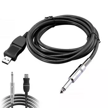 Прямой USB-кабель для гитары и бас-гитары длиной 3 м, 10 футов и разъемом Jack 1/4 дюйма диаметром 6,35 мм