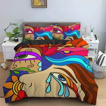 Psychedelic Abstract Pattern Cartoon Graffiti Bedding Set Boys Girls Twin Queen Size Duvet Cover Pillowcase Bed Kids Adult 70x133cm 2pcs