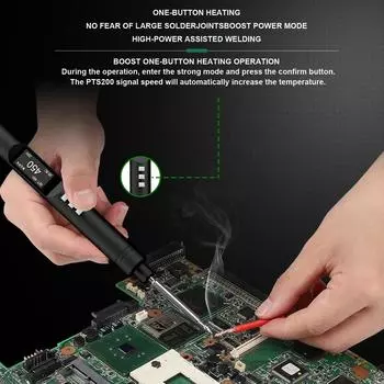 PTS200 Max 100 Вт, 0,96-дюймовый OLED-дисплей, интеллектуальный паяльник ESP32, паяльная ручка с открытым исходным кодом I Soldering Bit разноцветный