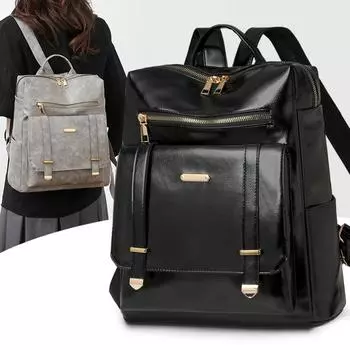 PU Backpack Retro Large Capacity Backpack Women s Travel Bag чёрный