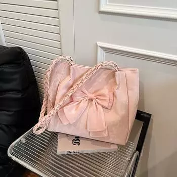 PU Bow Shoulder Bag Large Capacity Casual Handheld Bag Versatile Women s Shoulder Bag Casual Wear розовый