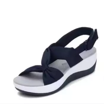PU Casual Fish Mouth Bow Wedge Sandals for Women, Large Size Shoes, Summer, New 35 чёрный