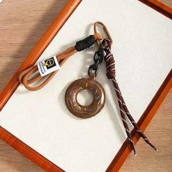 Pu Donut Keychain Braided Rope Bag Pendant Keyring Simple All-Matching Bag Decoration Accessories