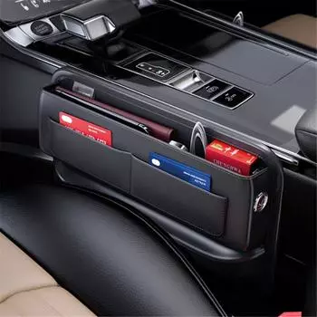 PU Leather Car Console Side Seat Gap Filler Front Seat Organizer for Cellphone Key Coins Stop Dropping between Seats Black