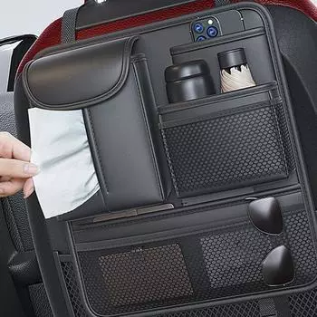 PU Leather Car Seat Back Storage Bag Multifunctional Car Back Seat Organizer Hanging Bags for Car Interior Accessories чёрный