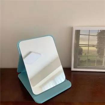 PU Leather Desktop Vanity Mirror Adjustable Makeup Mirror Simple Folding Mirror Make Up M чёрный