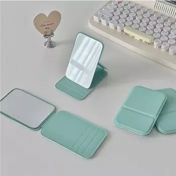 Pu Leather Fold Makeup Mirror Compact Cosmetic Mirror Vanity Mirror Bedroom чёрный