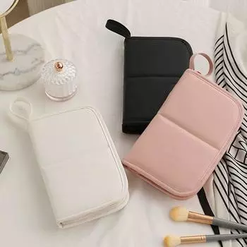 PU Leather Makeup Brush Bag Large Capacity Brush Protective Case Brush Storage Pouch Travel белый