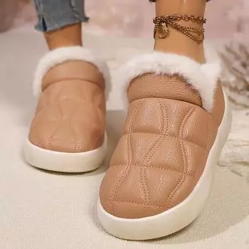 Pu Leather Plush Ankle Boots Women Winter Waterproof Non-Slip Snow Boots Woman Comfortable Soft Sole Warm Cotton-Padded Shoes 36-37 чёрный