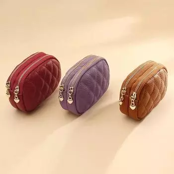 PU Leather Split Car Key Wallet Double-layer Zipper Female Purse Card Holder Women чёрный