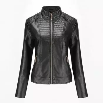 PU Материал Женская кожаная куртка Текстура Женская модная одежда Самая продаваемая натуральная кожа Мотоциклетный стиль Женская куртка M чёрный