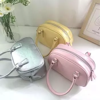 Pu Texture Silver Bag, Polyester Small Square Bag, Fashionable and Versatile, Hand-held, Crossbody Bowling Small Bag серебряный