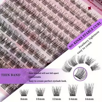 Пучки ресниц A02 DIY Накладные ресницы Пучки ресниц D Curl Mega Volume Отдельные ресницы Пучки ресниц Расширения Wispy Lashes Cluster DIY