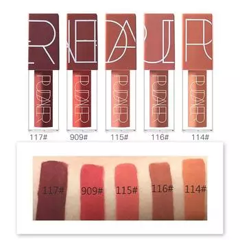 Pudaier Lip Gloss Nude Makeup Matte Matte Velvet Liquid Lipstick с антипригарным покрытием, пятицветная глазурь для губ 114#