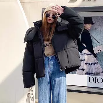 Puffy cotton clothes women s autumn and winter new preppy style short loose thickened bread clothes candy-colored cotton jacket S
