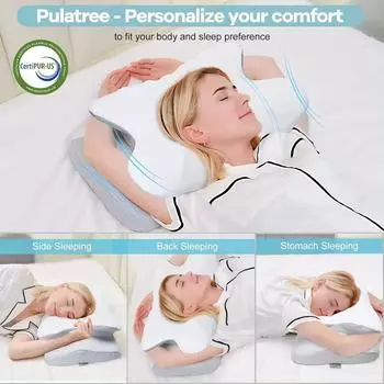 Pulatree Bed Pillows For Side Back Stomach Sleeper Orthopedic Odorless Contour Memory Foam Cervical Neck Pillow 60x40x12cm серый