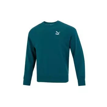 Пуловер с круглым вырезом и принтом логотипа PUMA, мужские топы, зеленый павлин 537662-24