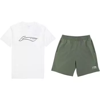 Пуловер с круглым вырезом Li Ning, принт с логотипом и буквами, простой, дышащий, удобный, повседневный спортивный костюм, костюм унисекс YTSU141-1+YKSV147-1 S