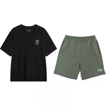 Пуловер с круглым вырезом Li Ning с принтом логотипа, удобный, универсальный, повседневный спортивный костюм, костюм унисекс YHSV371-1+YKSV147-1 S