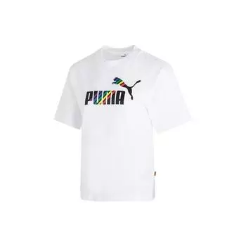 Puma Футболка с логотипом American Retro Letter, дышащая, с круглым вырезом, коротким рукавом и заниженной линией плеч, женские топы, белая 676682-02 M