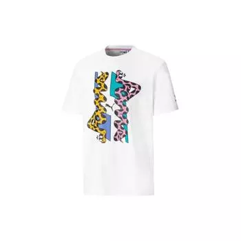 Puma Футболка с круглым вырезом и коротким рукавом с принтом животных из мультфильмов, унисекс, белая 530222-02 XS
