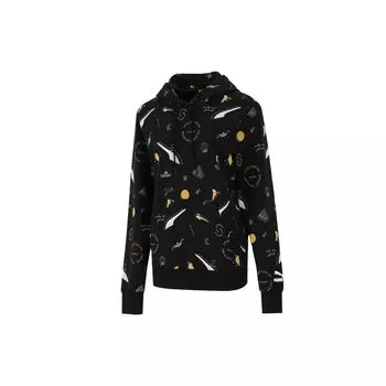Puma Casual Printed Drawstring Свободная толстовка с капюшоном Женские топы Черный 534466-01 S