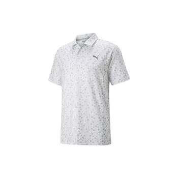 PUMA Golf Series Logo Print Short Sleeve Polo Shirt Men Tops Gray 535444-01