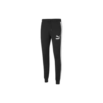 PUMA Iconic T7 Track Pants With Letter Print And Striped Drawstring Men Bottoms Black 530098-01