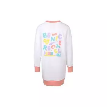 PUMA Контрастное ребристое платье с буквенным принтом и круглым вырезом и длинными рукавами, женское платье, белое 531436-02 L