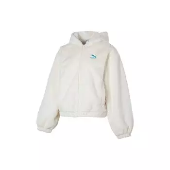 Puma Letter Print Hooded Warm Casual Fleece Jacket Women Jackets White 625194-65 XL