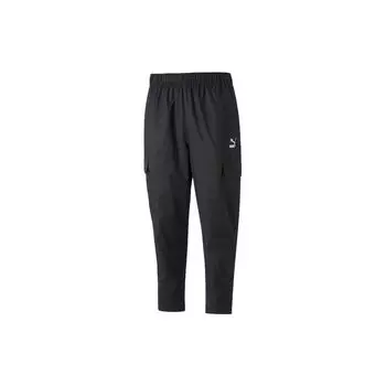 Puma Logo Embroidered Elastic Waist Straight Leg Sweatpants Men Bottoms Black 537696-01