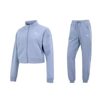 Puma Logo Print Stand Collar Jacket And Cuffed Long Sports Pants Set Women sets Blue 522078-18 XL