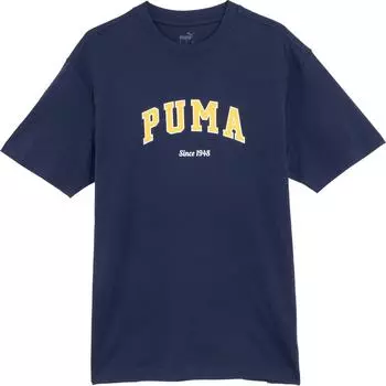Puma Футболка с коротким рукавом и круглым вырезом, свободный узор, унисекс, цвет темно-синий 684366-14 L