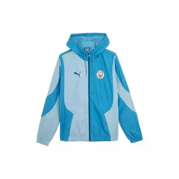 Puma Manchester City Mcfc Prematch тканая куртка с цветными блоками, повседневная тканая куртка с капюшоном и длинным рукавом, мужская куртка, синяя, серебристо-серая 774372-02 S