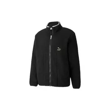 Puma Retro Logo Повседневная куртка с воротником из искусственной овчины Мужская куртка Черная 532966-01 L