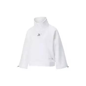 Puma Short Plush Casual Loose Stand Collar Long Sleeve Sweatshirt Women sweatshirt White 530299-02