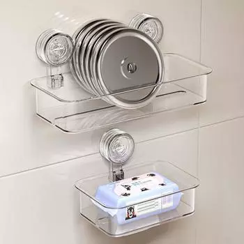 Punching Free Bathroom Storage Rack Multi-Function Suction Cup Wall Mounted Tissue Box Removable Drainable