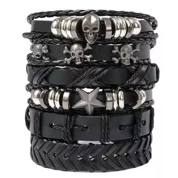 Punk Skull Series Leather Bracelet чёрный